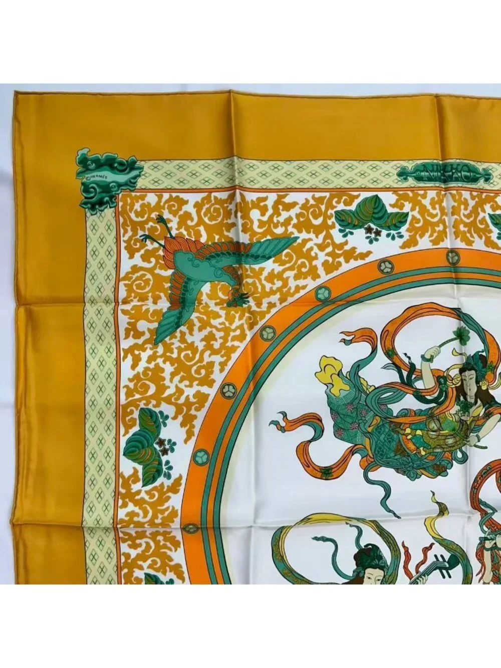 Hermes Carre 90 Nikko Toshogu Silk Scarf Yellow